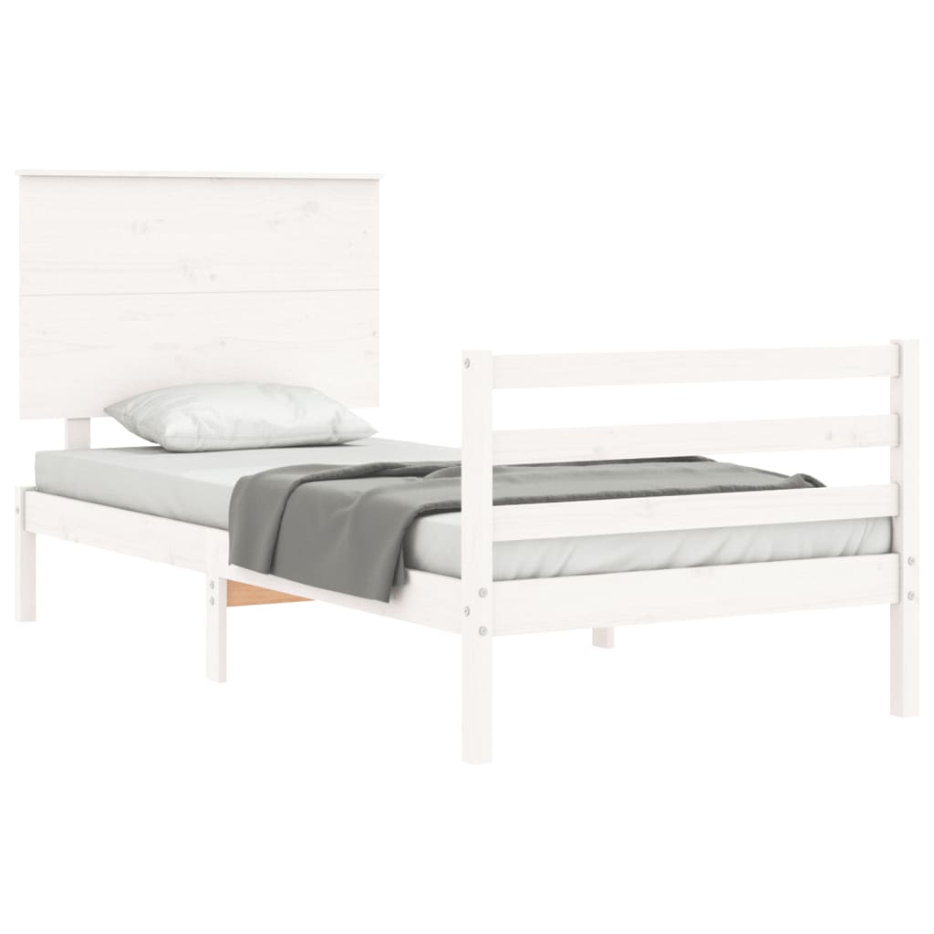 vidaXL Bed Frame with Headboard White Single Solid Wood