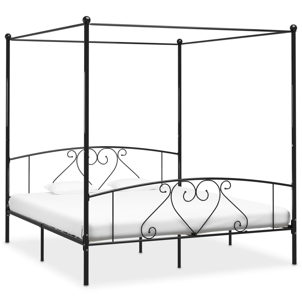 vidaXL Bed Frame without Mattress with Canopy Black 180x200 cm Super King Metal