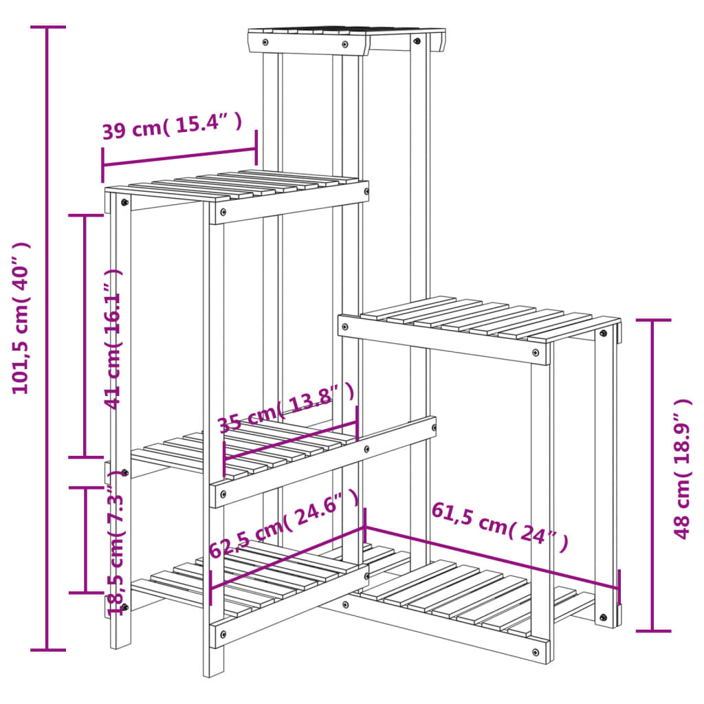 vidaXL Flower Stand 62.5x61.5x101.5 cm Solid Wood Fir