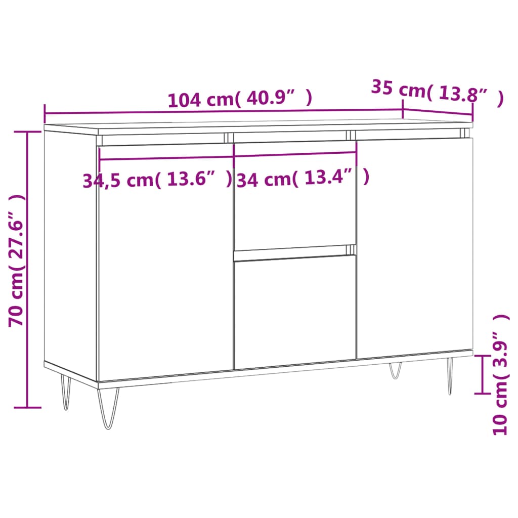 vidaXL Sideboard Smoked Oak 104x35x70 cm Engineered Wood