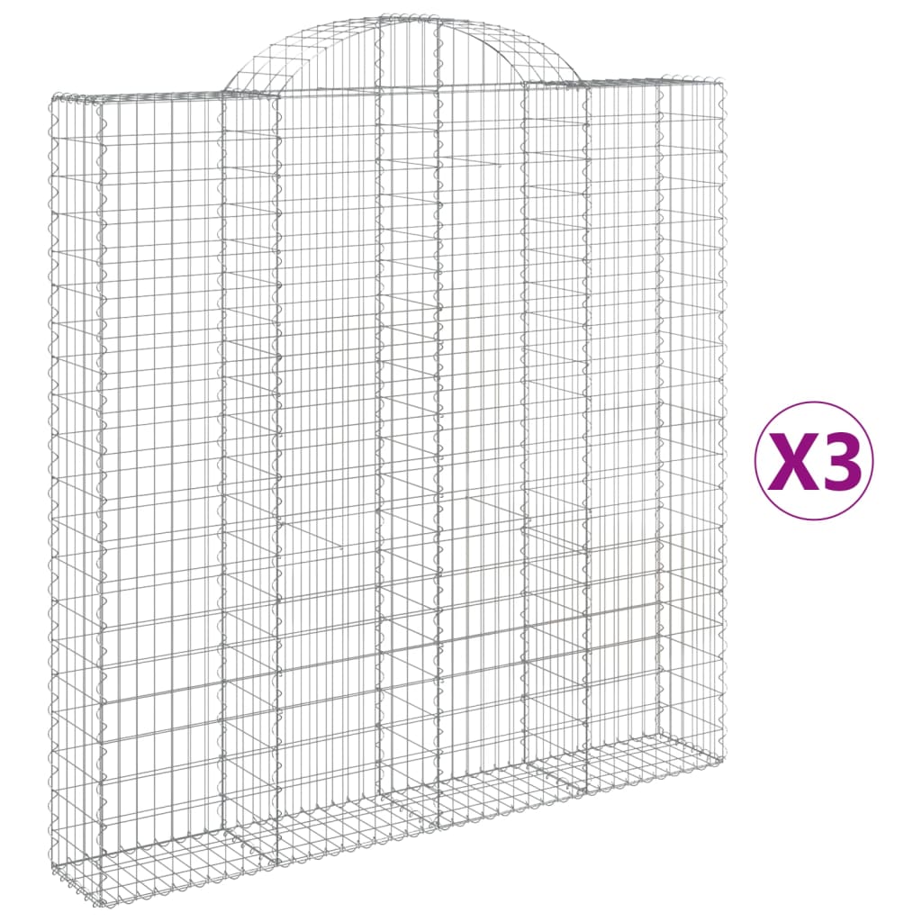 vidaXL Arched Gabion Baskets 3 pcs 200x30x200/220 cm Galvanised Iron