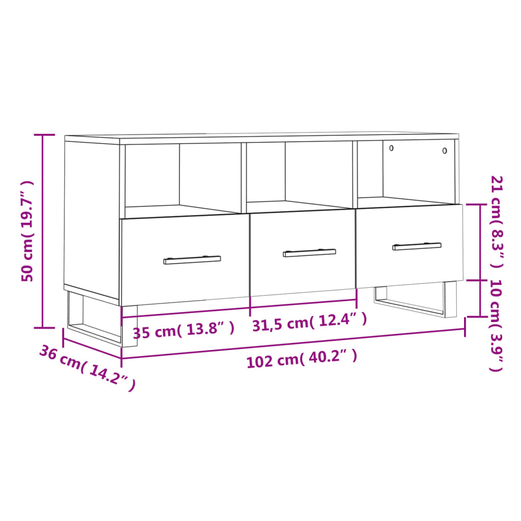 vidaXL TV Cabinet Sonoma Oak 102x36x50 cm Engineered Wood