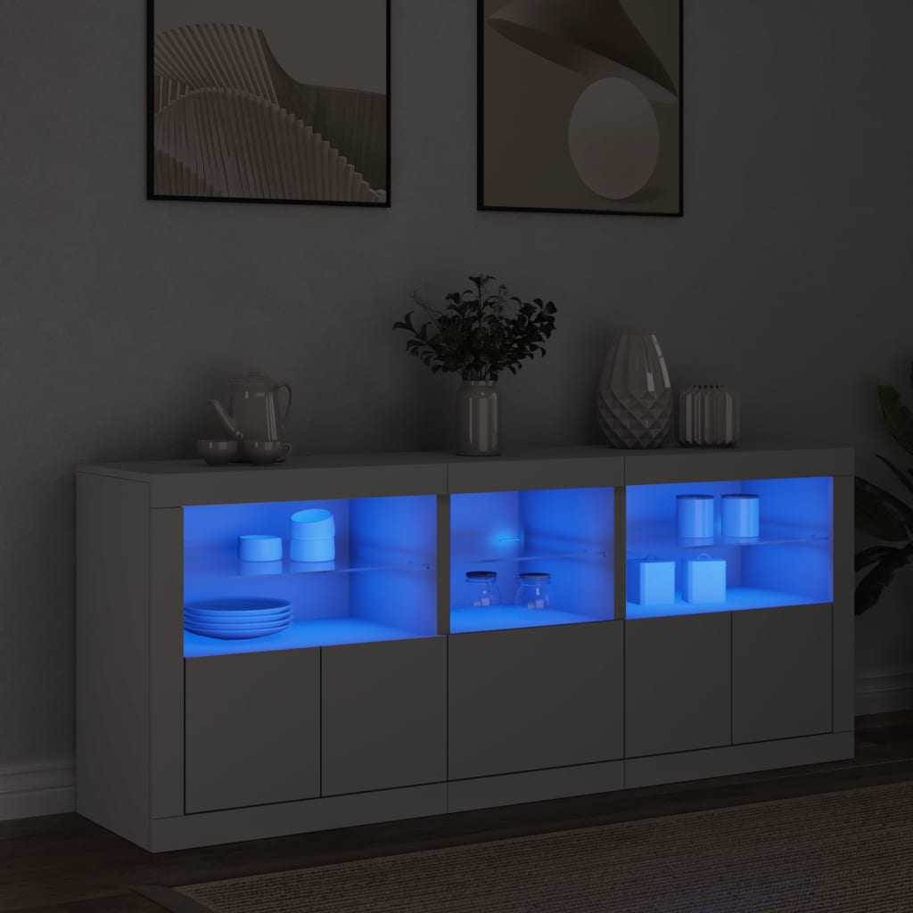 vidaXL Sideboard with LED Lights White 162x37x67 cm