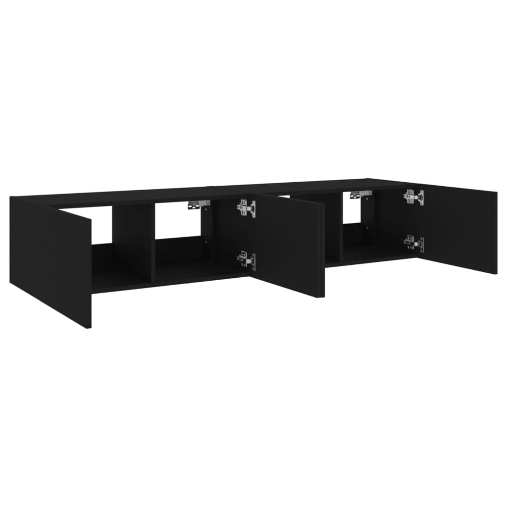 vidaXL TV Wall Cabinets with LED Lights 2 pcs Black 80x35x31 cm