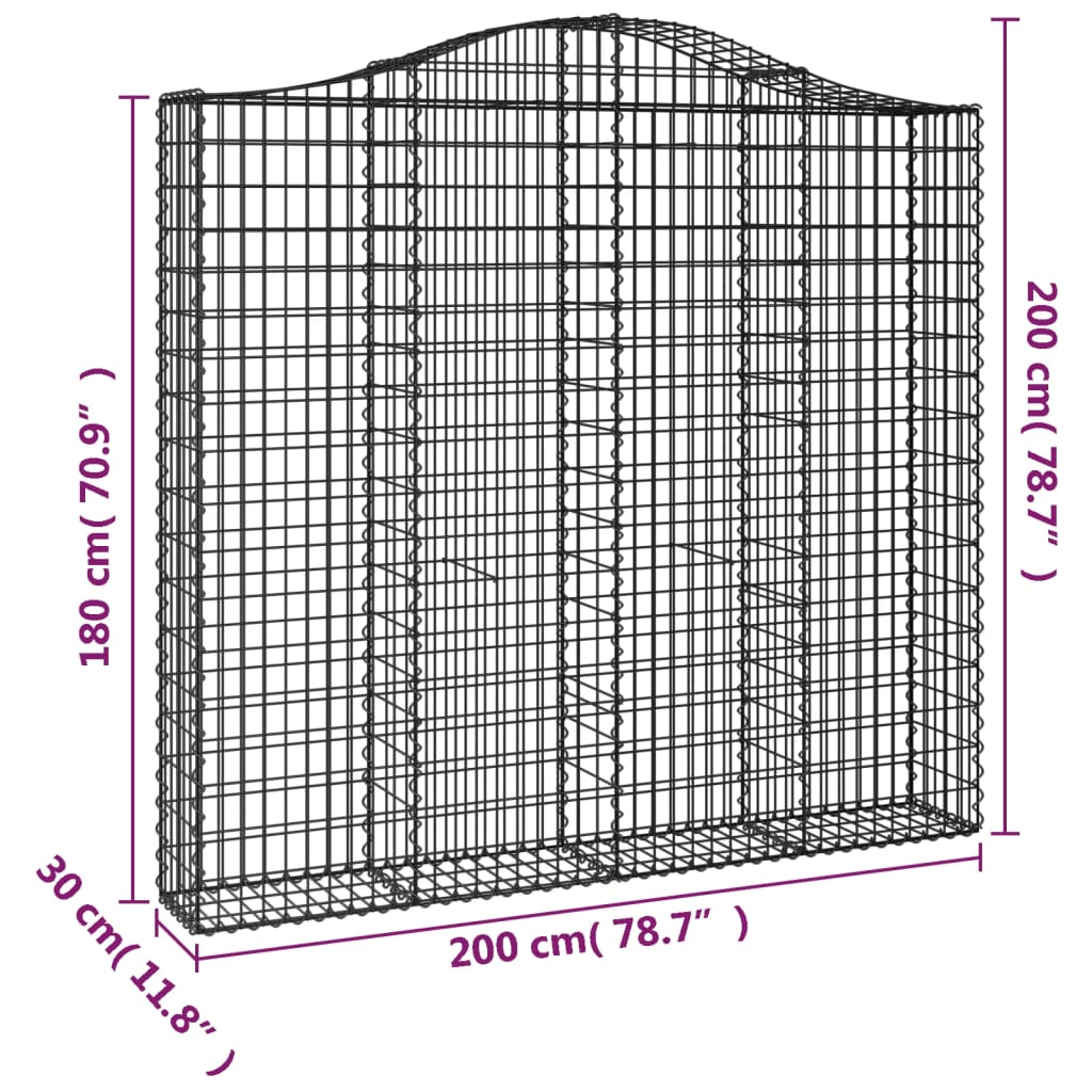 vidaXL Arched Gabion Baskets 6 pcs 200x30x180/200 cm Galvanised Iron