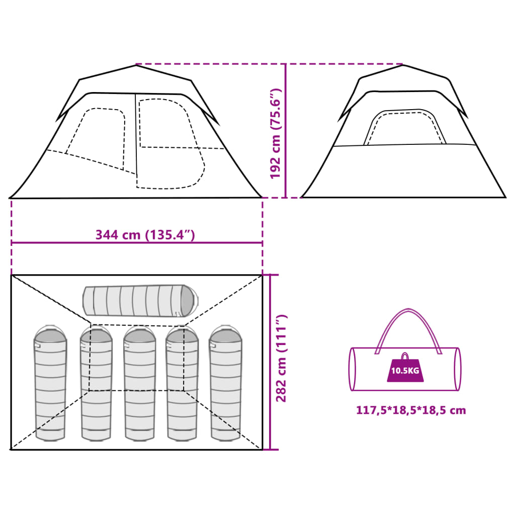 vidaXL Family Tent 6-Person Green Quick Release Waterproof