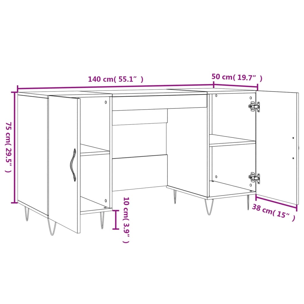 vidaXL Desk Brown Oak 140x50x75 cm Engineered Wood