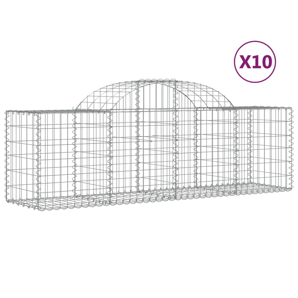 vidaXL Arched Gabion Baskets 10 pcs 200x50x60/80 cm Galvanised Iron