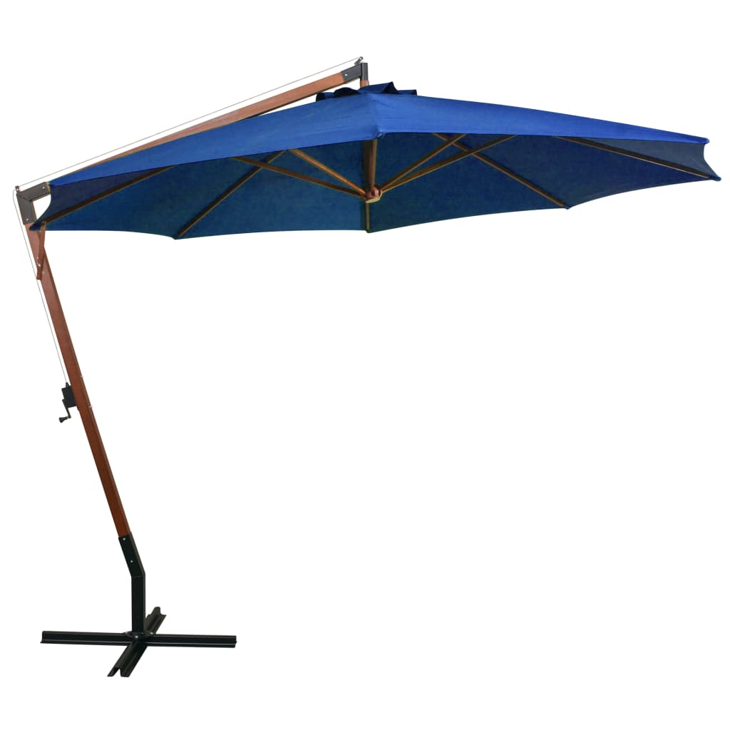 vidaXL Hanging Garden Parasol with Pole Azure Blue 3.5x2.9 m Solid Fir Wood