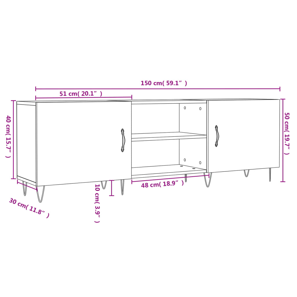 vidaXL TV Cabinet Black 150x30x50 cm Engineered Wood