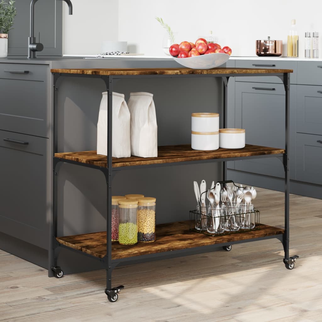 vidaXL Kitchen Trolley Smoked Oak 102x50x95 cm Engineered Wood