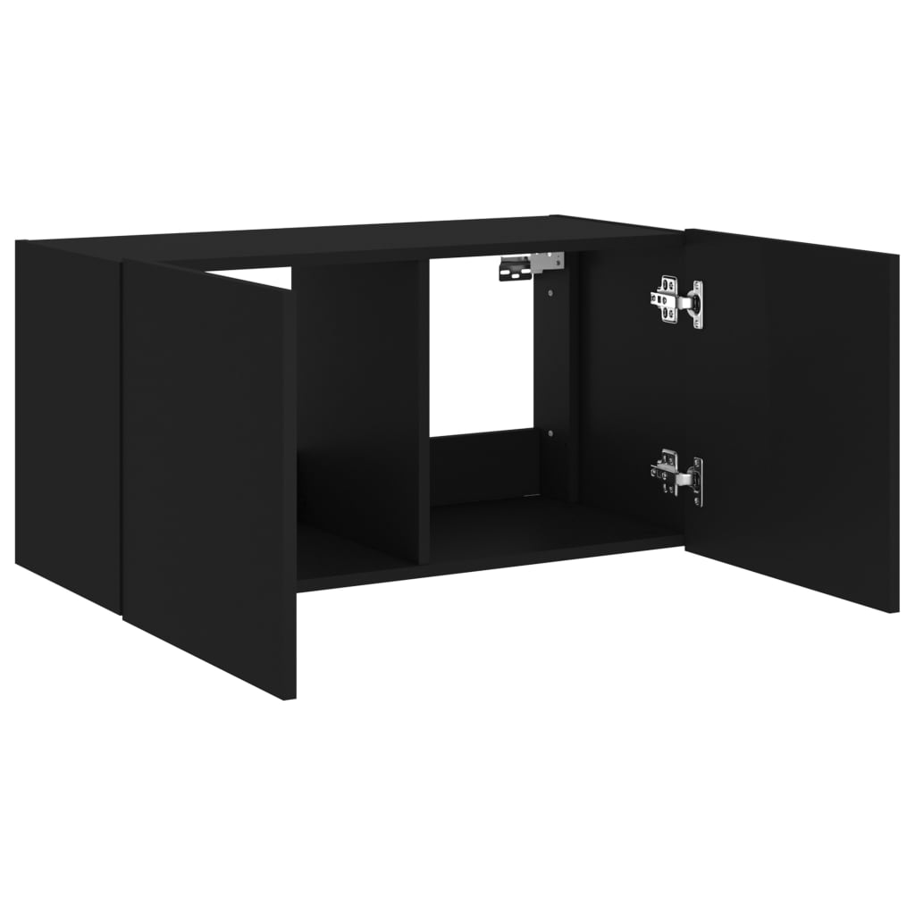 vidaXL TV Wall Cabinet with LED Lights Black 80x35x41 cm