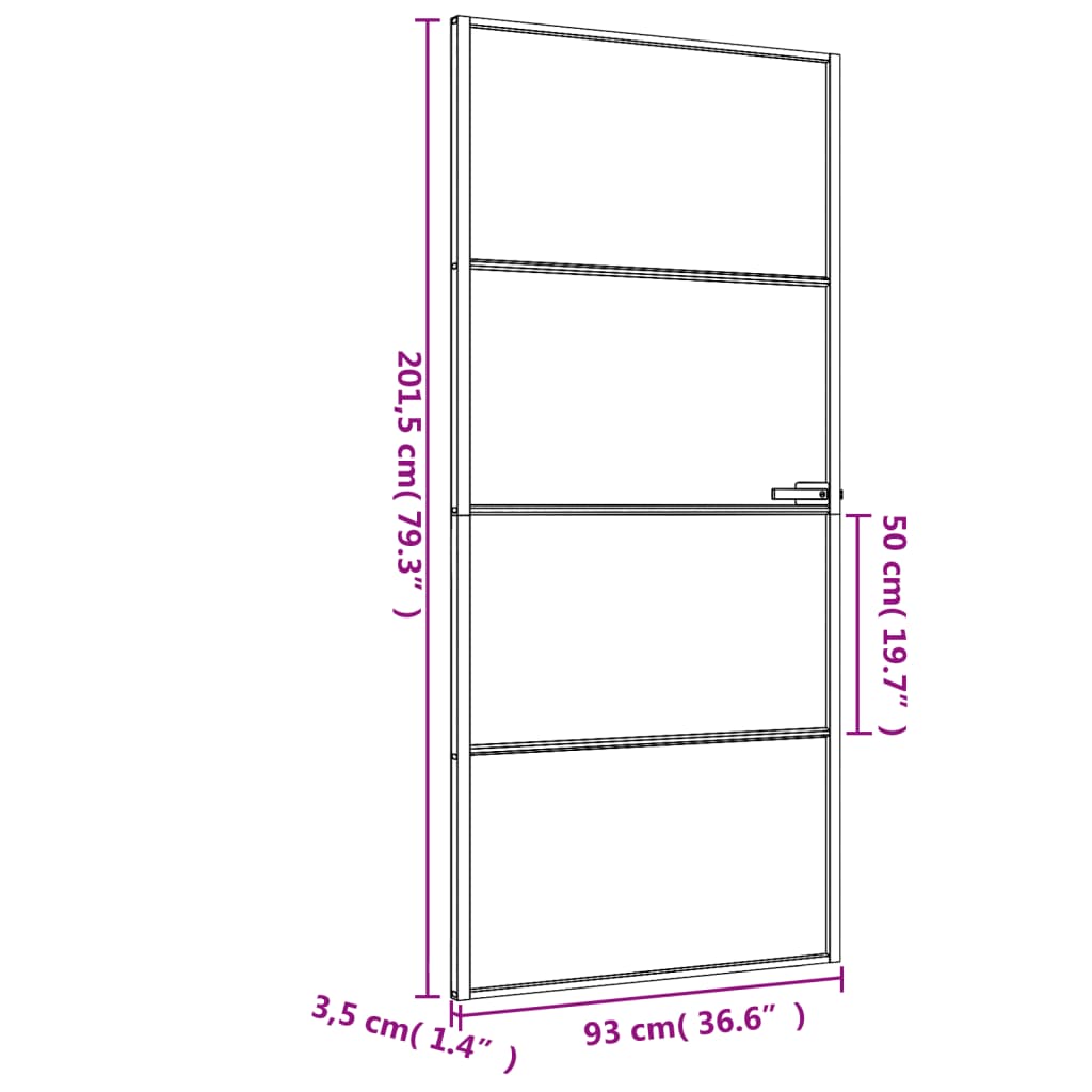 vidaXL Interior Door Slim Black 93x201.5 cm Tempered Glass and Aluminium