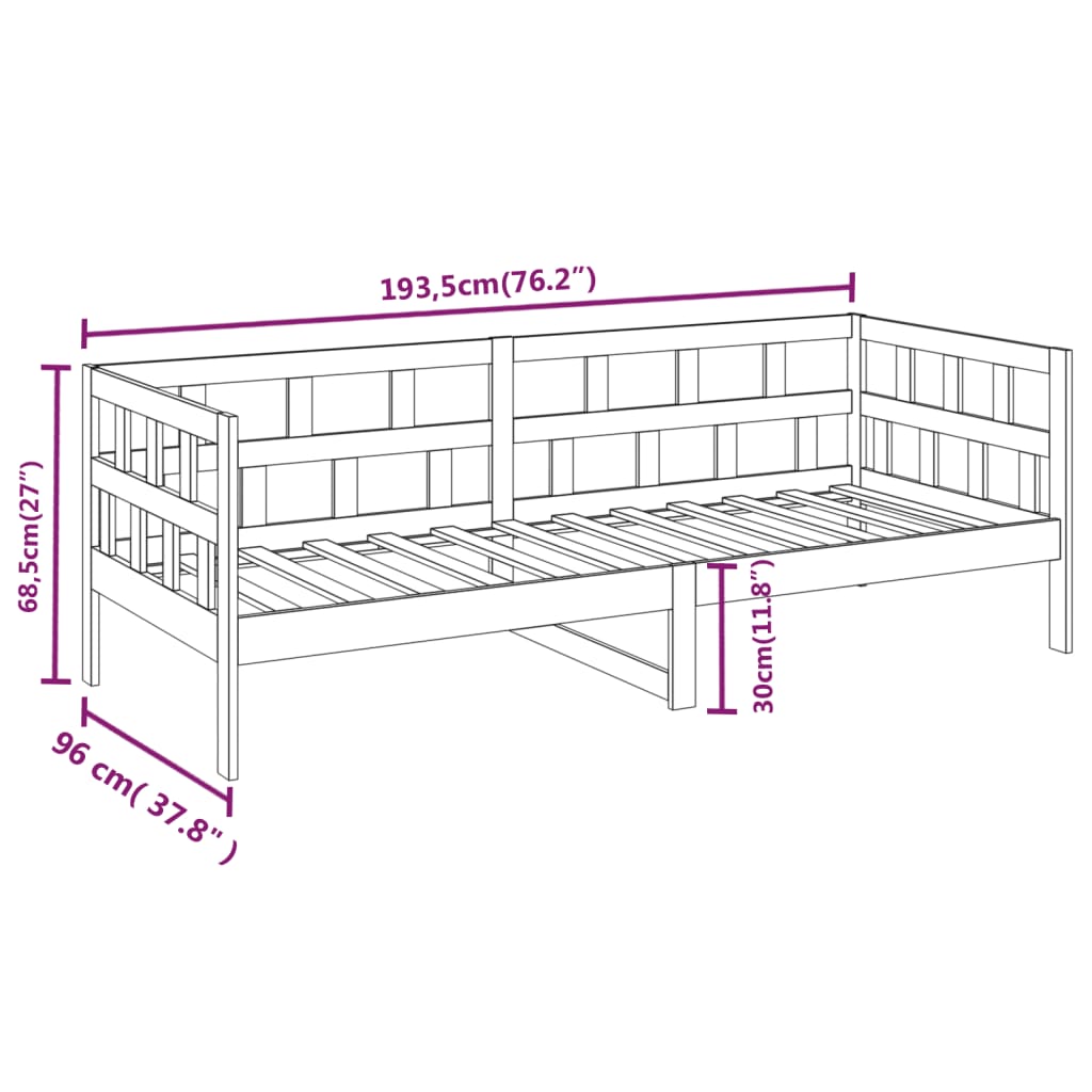 vidaXL Day Bed without Mattress Honey Brown Solid Wood Pine 90x190 cm Single