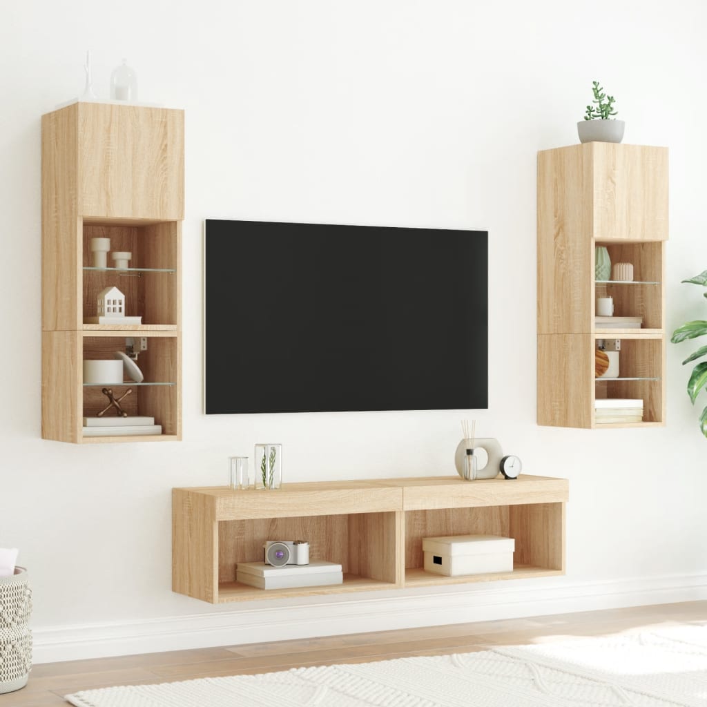 vidaXL TV Cabinets with LED Lights 2 pcs Sonoma Oak 60x30x30 cm