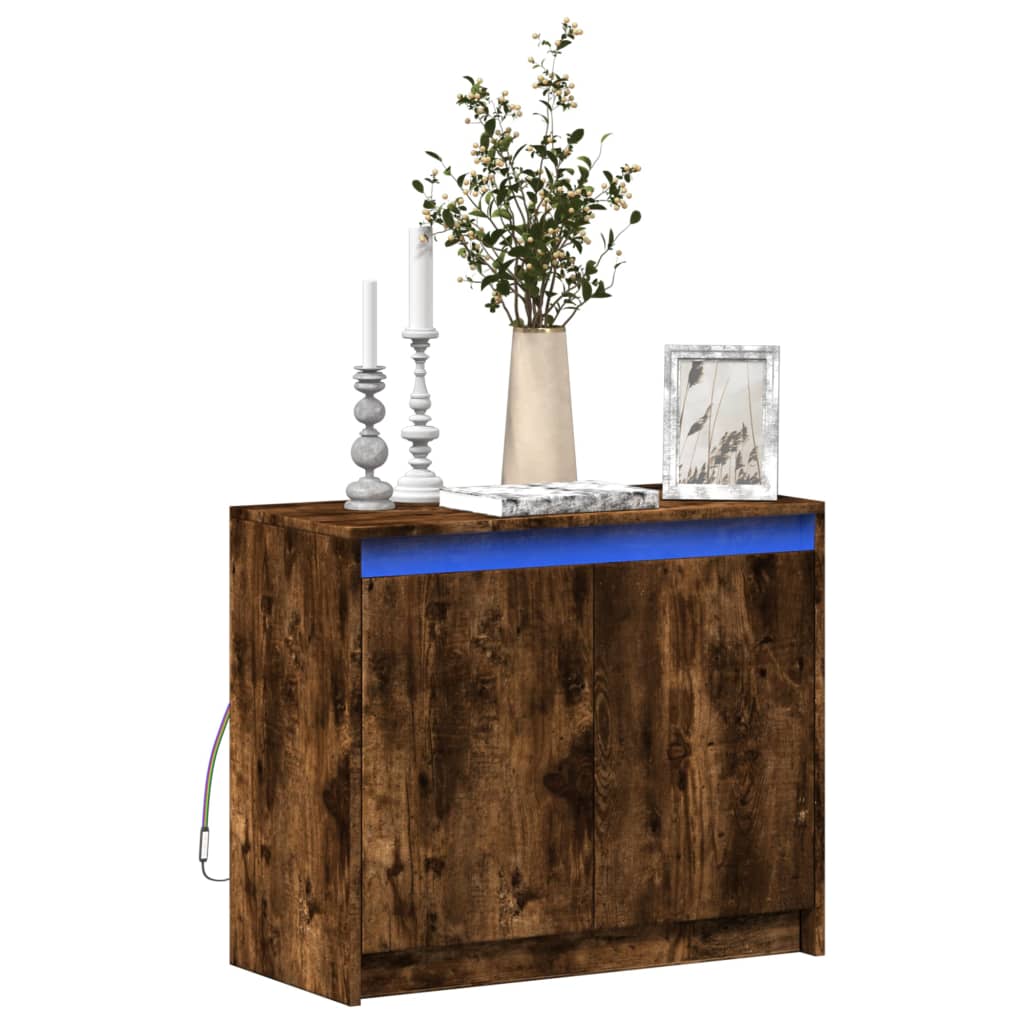 vidaXL Sideboard with LED Smoked Oak 72x34x61 cm Engineered Wood