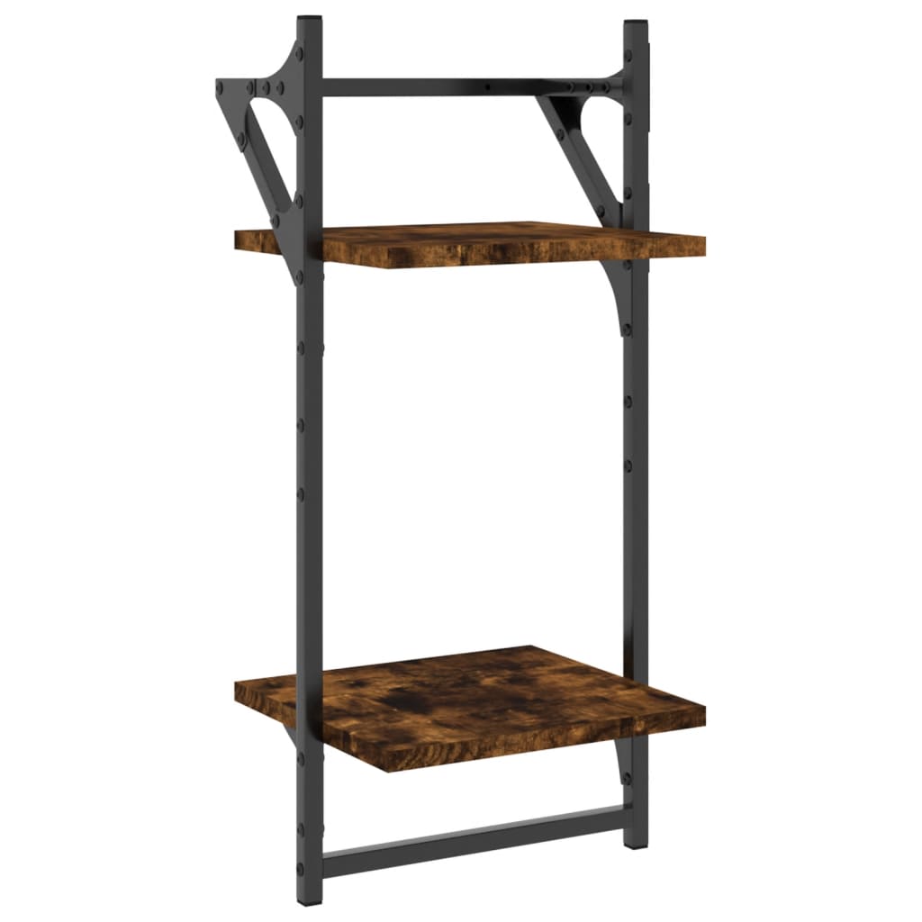 vidaXL 2-Tier Wall Shelves with Bars 2 pcs Smoked Oak 30x25x65 cm