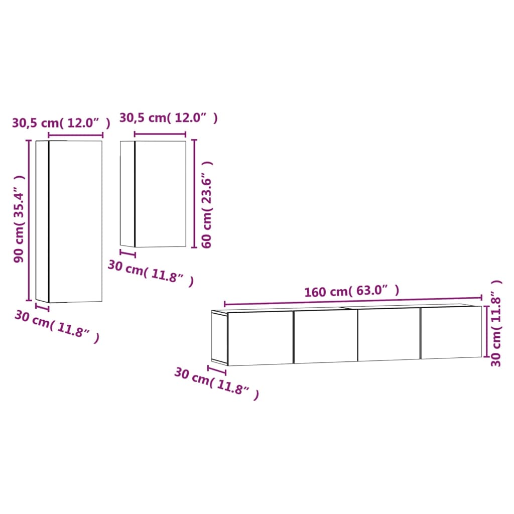 vidaXL 4 Piece TV Cabinet Set Concrete Grey Engineered Wood