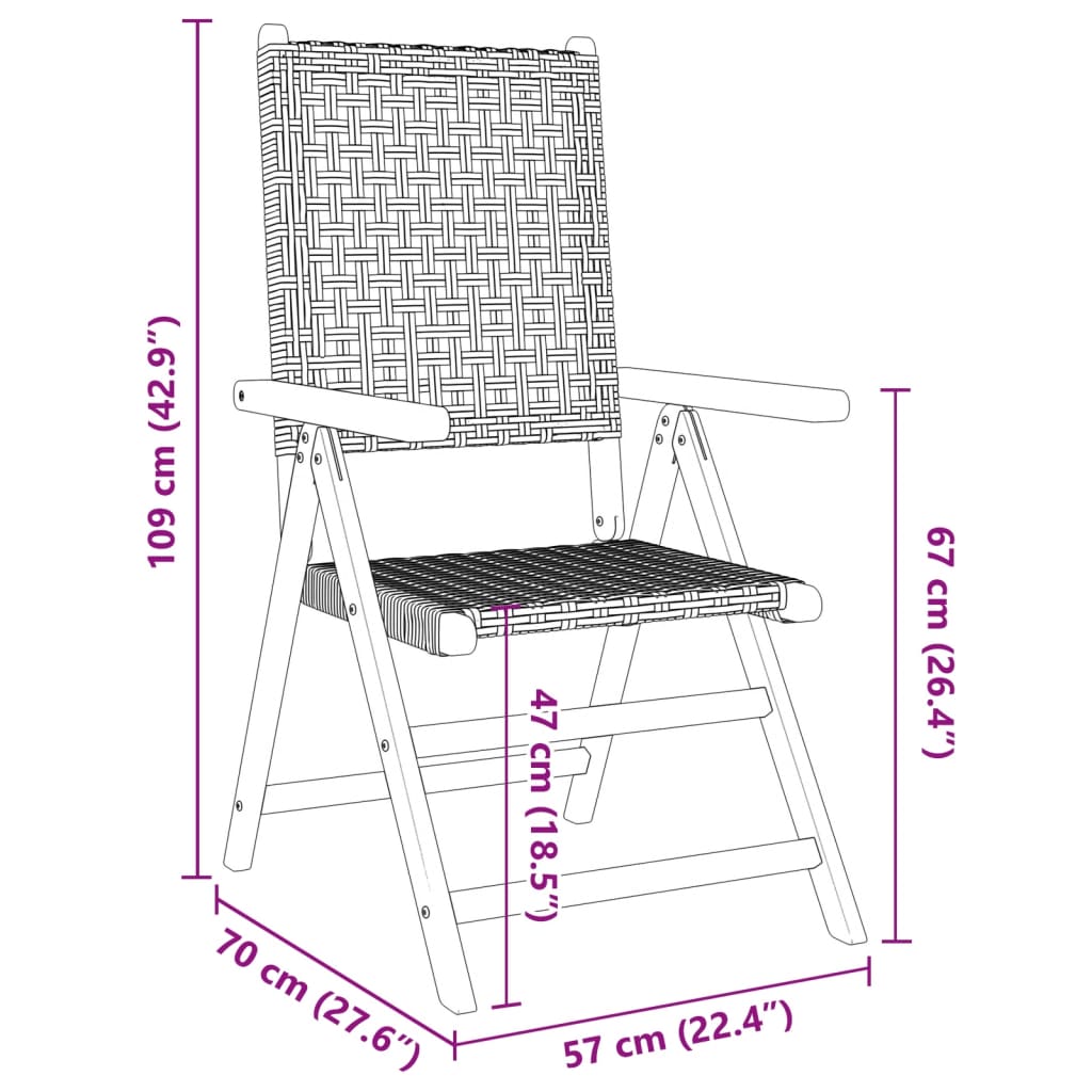 vidaXL Garden Chairs 2 pcs Black Solid Wood Acacia and Poly Rattan