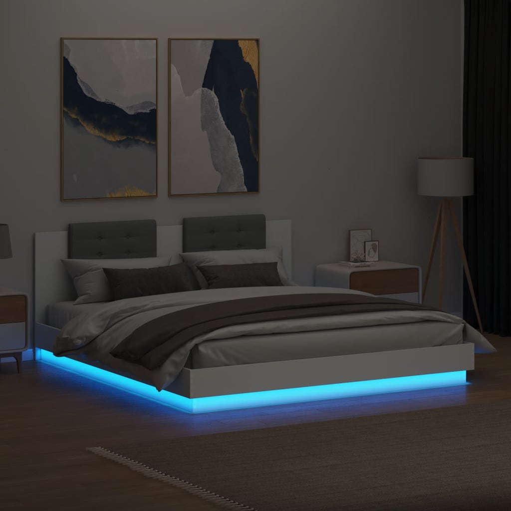 vidaXL Bed Frame with LED without Mattress White 200x200 cm