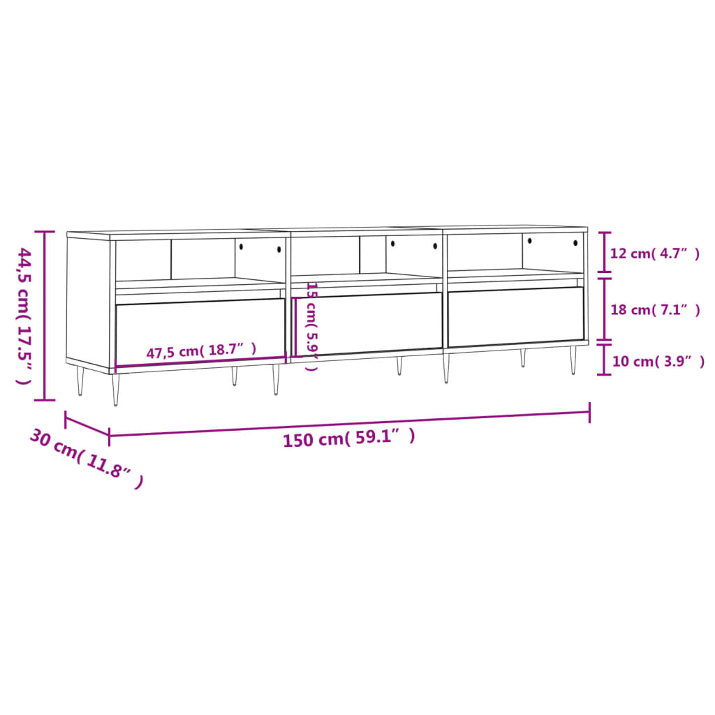 vidaXL TV Cabinet Grey Sonoma 150x30x44.5 cm Engineered Wood