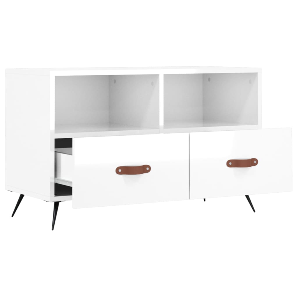 vidaXL TV Cabinet High Gloss White 80x36x50 cm Engineered Wood