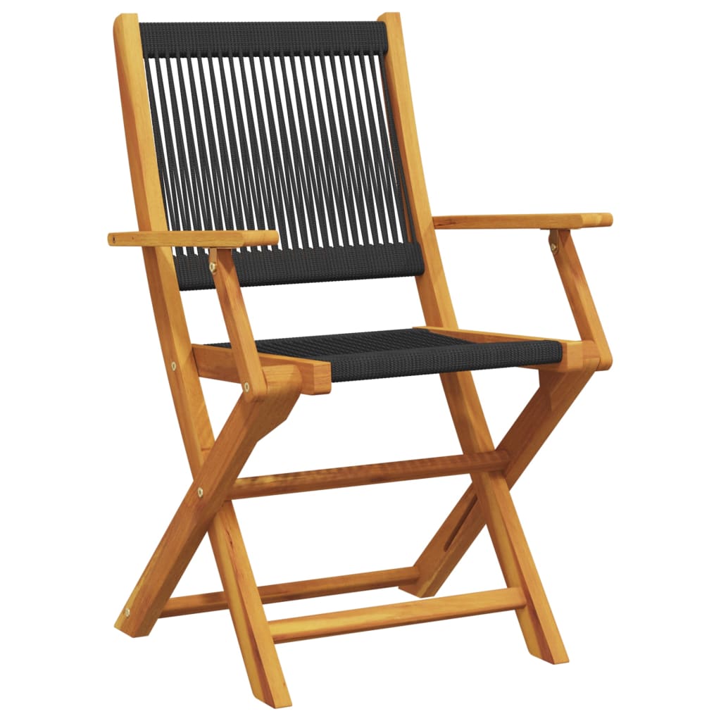 vidaXL Garden Chairs 2 pcs Black Solid Wood Acacia and Polypropylene