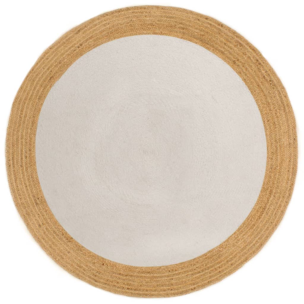 vidaXL Area Rug Braided White & Natural 150 cm Jute & Cotton Round