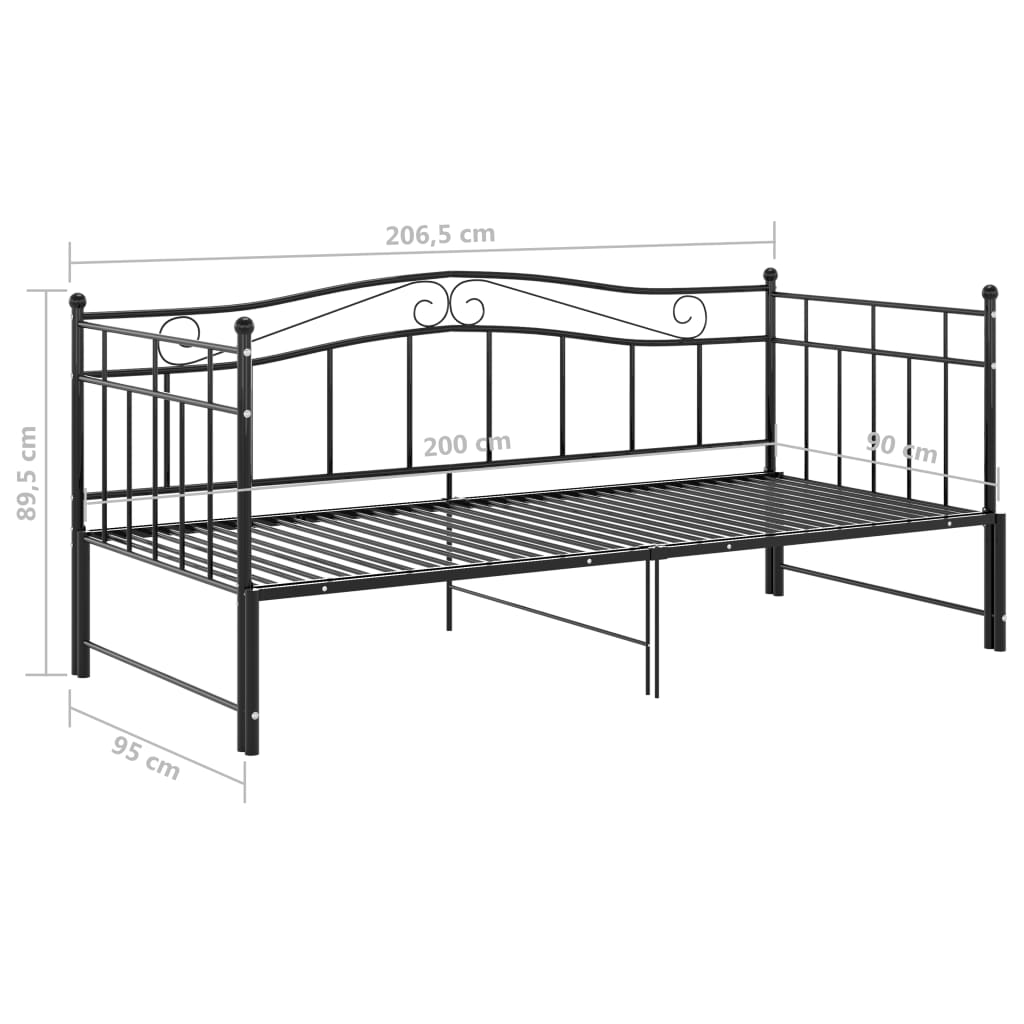 vidaXL Pull-out Sofa Bed Frame without Mattress Black Metal 90x200 cm