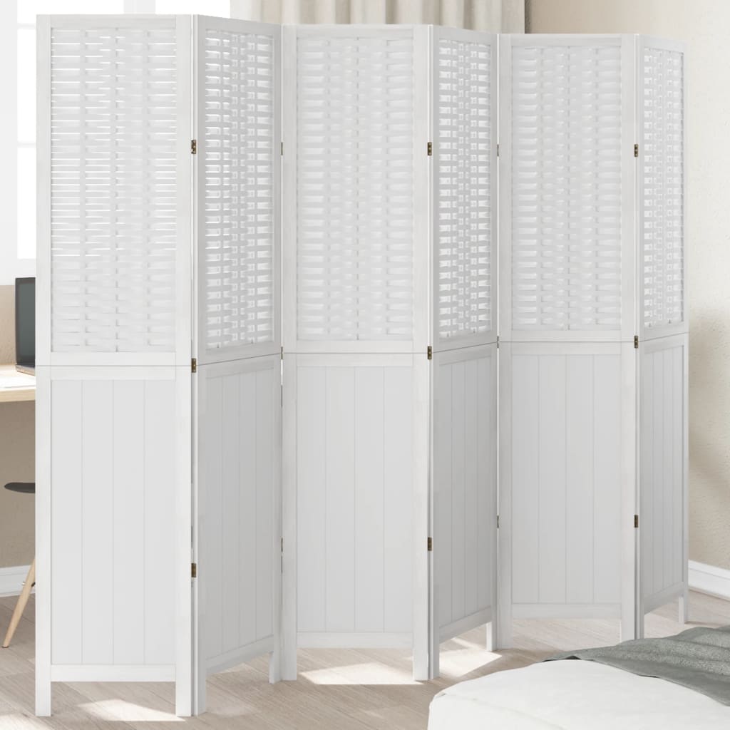 vidaXL Room Divider 6 Panels White Solid Wood Paulownia