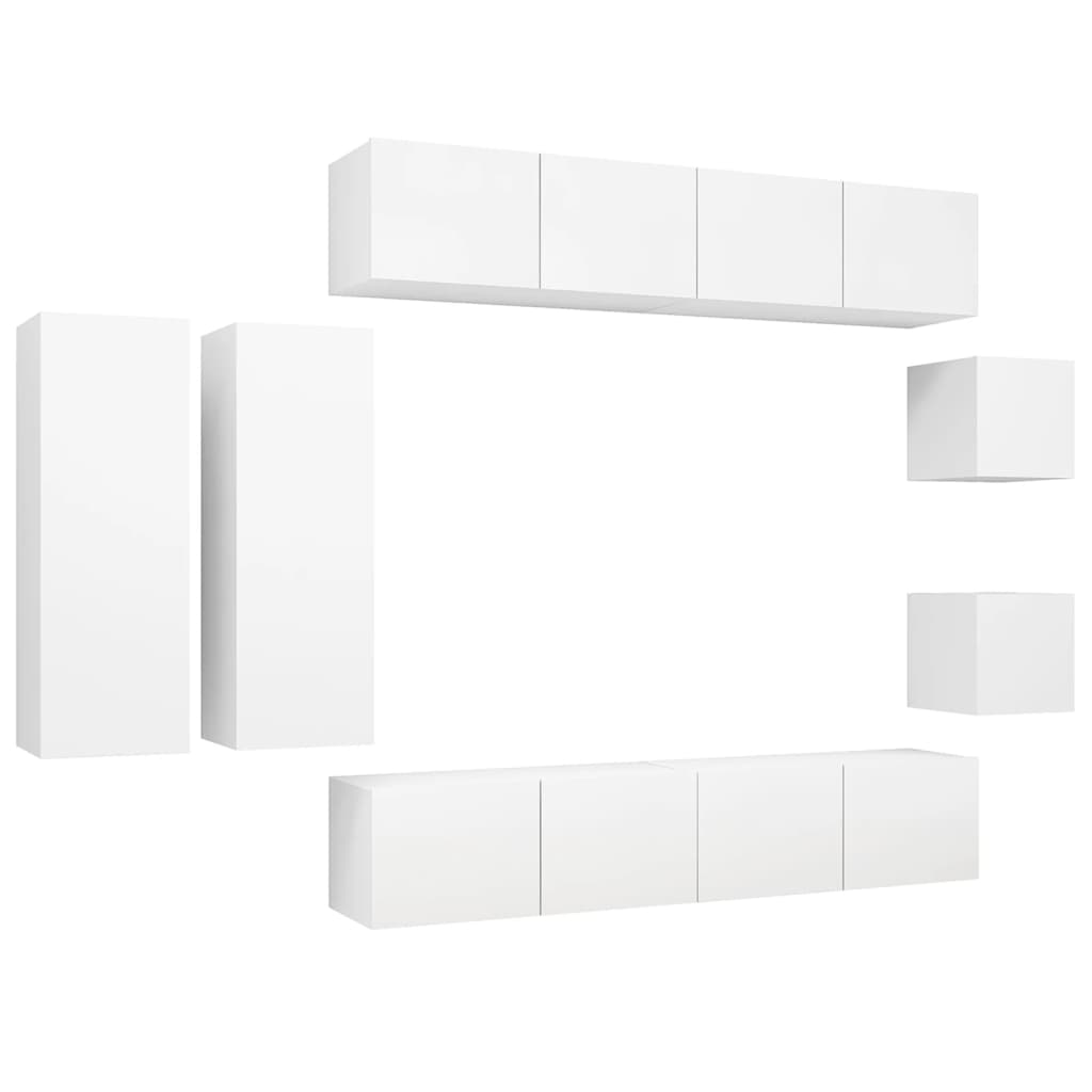 vidaXL 8 Piece TV Cabinet Set White Engineered Wood