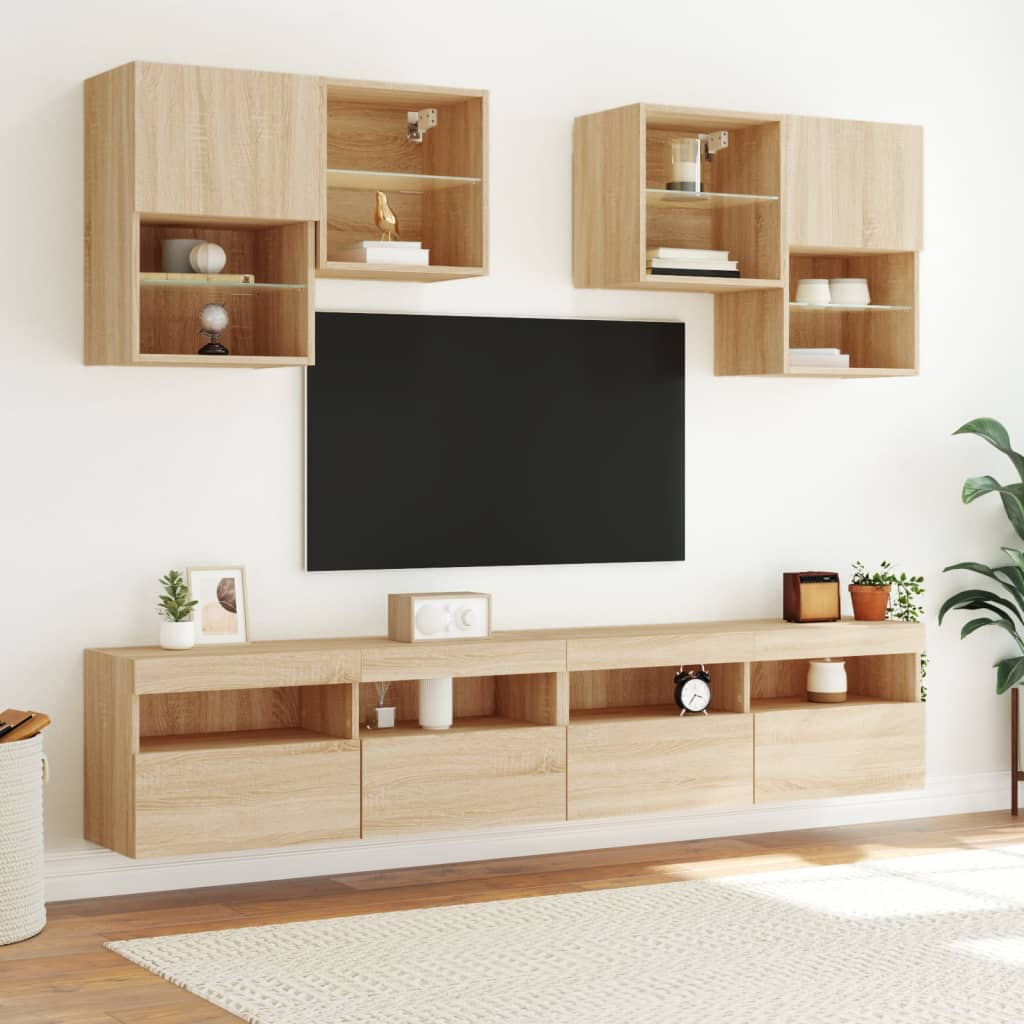 vidaXL TV Wall Cabinet with LED Lights Sonoma Oak 100x30x40 cm