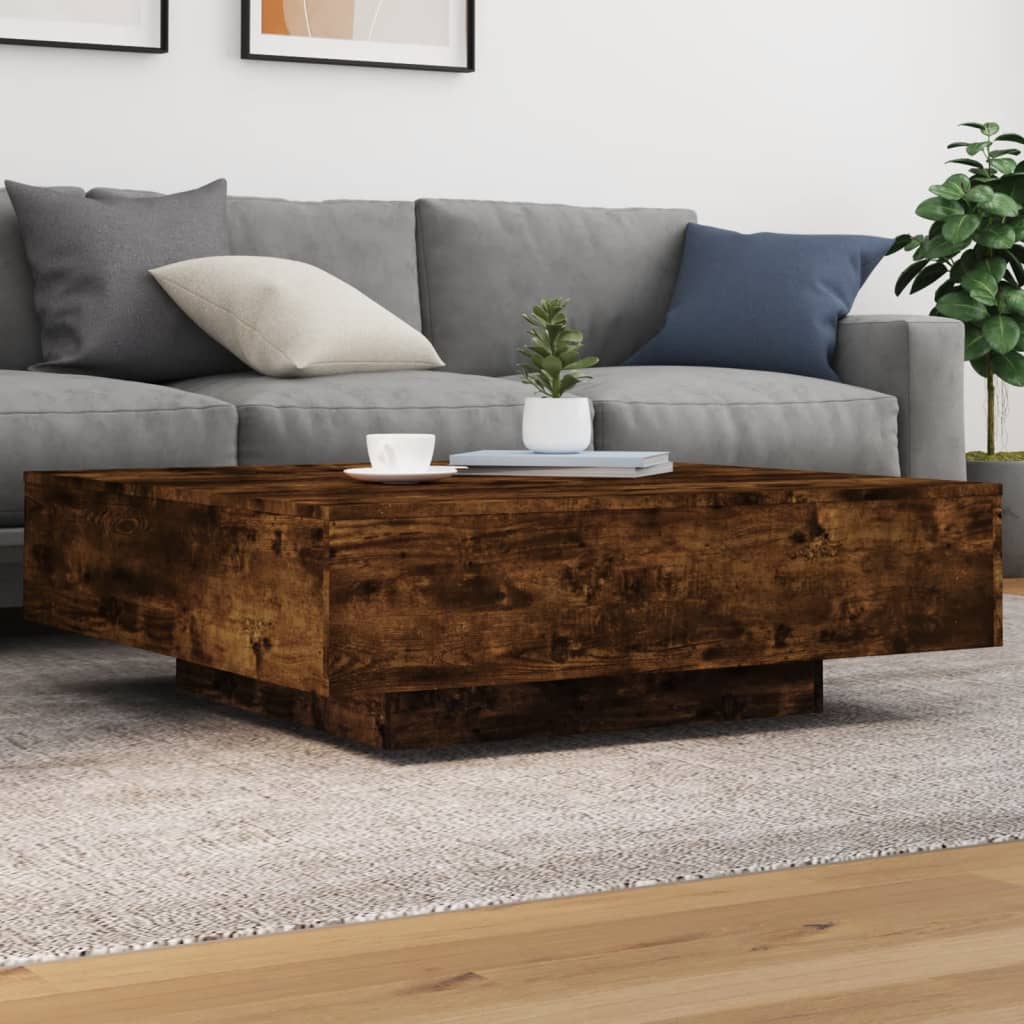 vidaXL Coffee Table with LED Lights Smoked Oak 100x100x31 cm