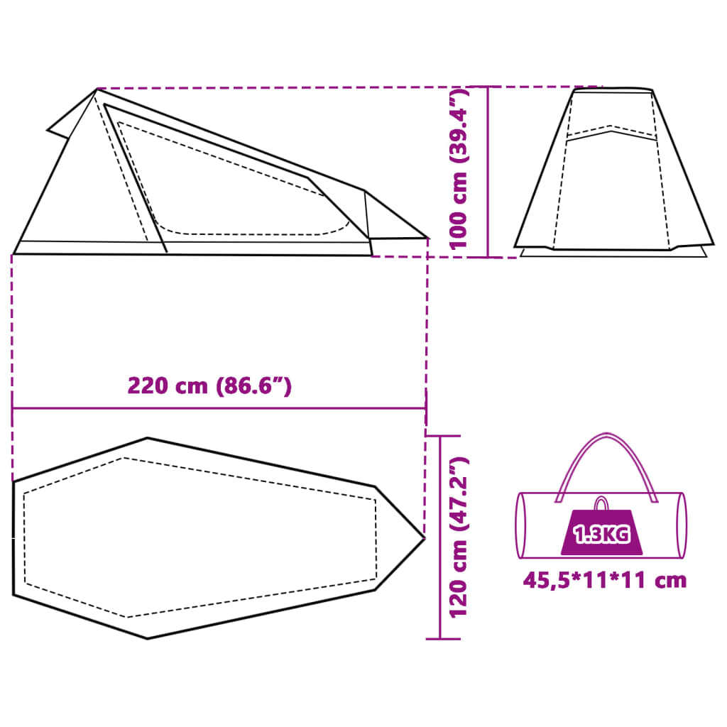 vidaXL Camping Tent Tunnel 1-Person Green Waterproof