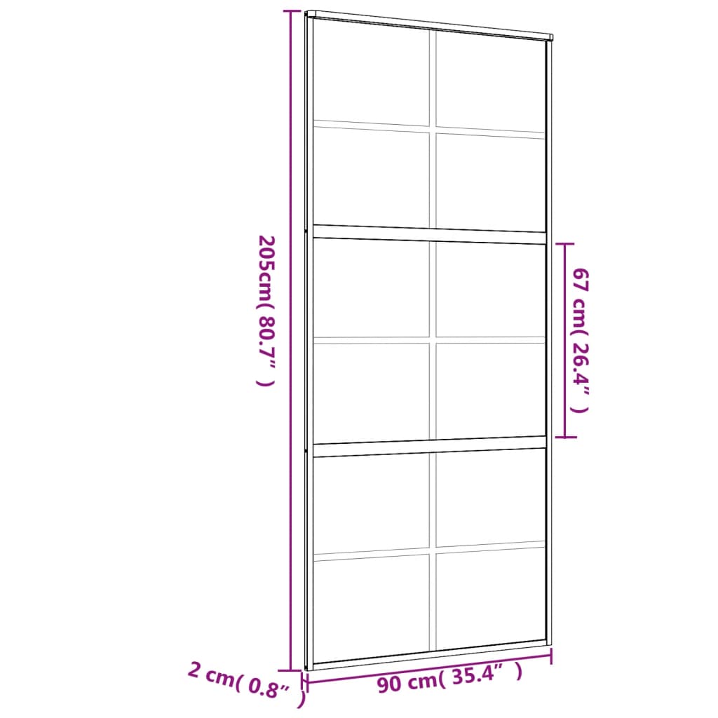 vidaXL Sliding Door Gold 90x205 cm Clear ESG Glass and Aluminium