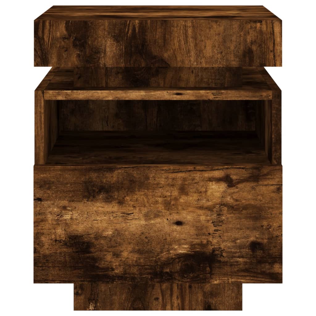 vidaXL Bedside Cabinet with LED Lights Smoked Oak 40x39x48.5 cm