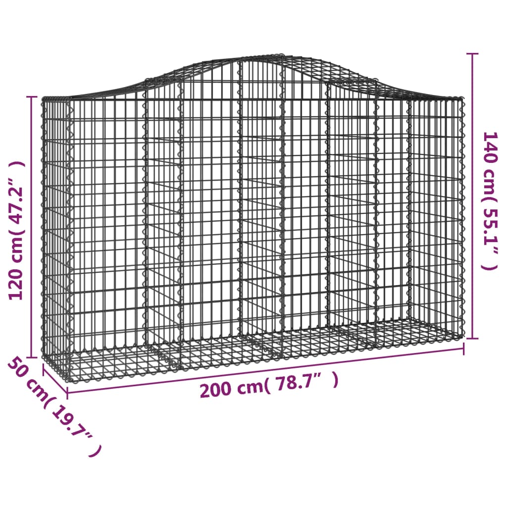 vidaXL Arched Gabion Baskets 15 pcs 200x50x120/140 cm Galvanised Iron