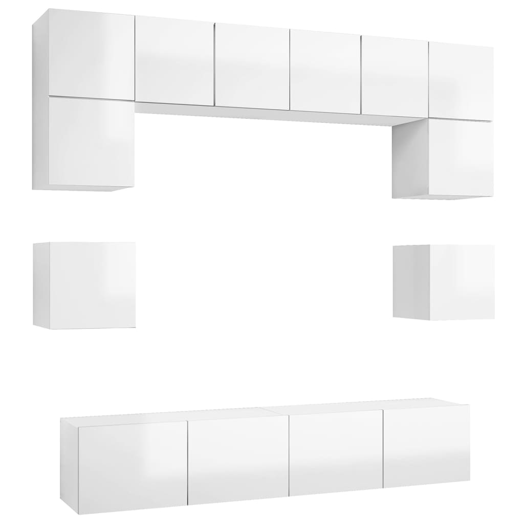 vidaXL 8 Piece TV Cabinet Set High Gloss White Engineered Wood