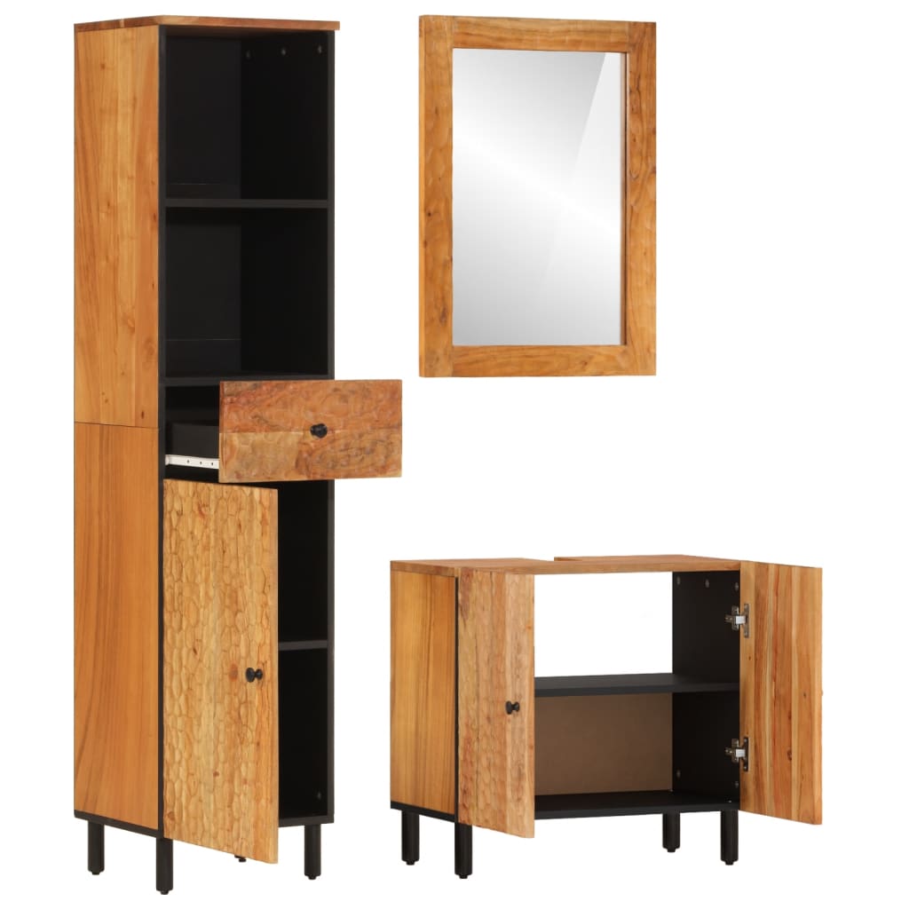 vidaXL 3 Piece Bathroom Cabinet Set Solid Wood Acacia