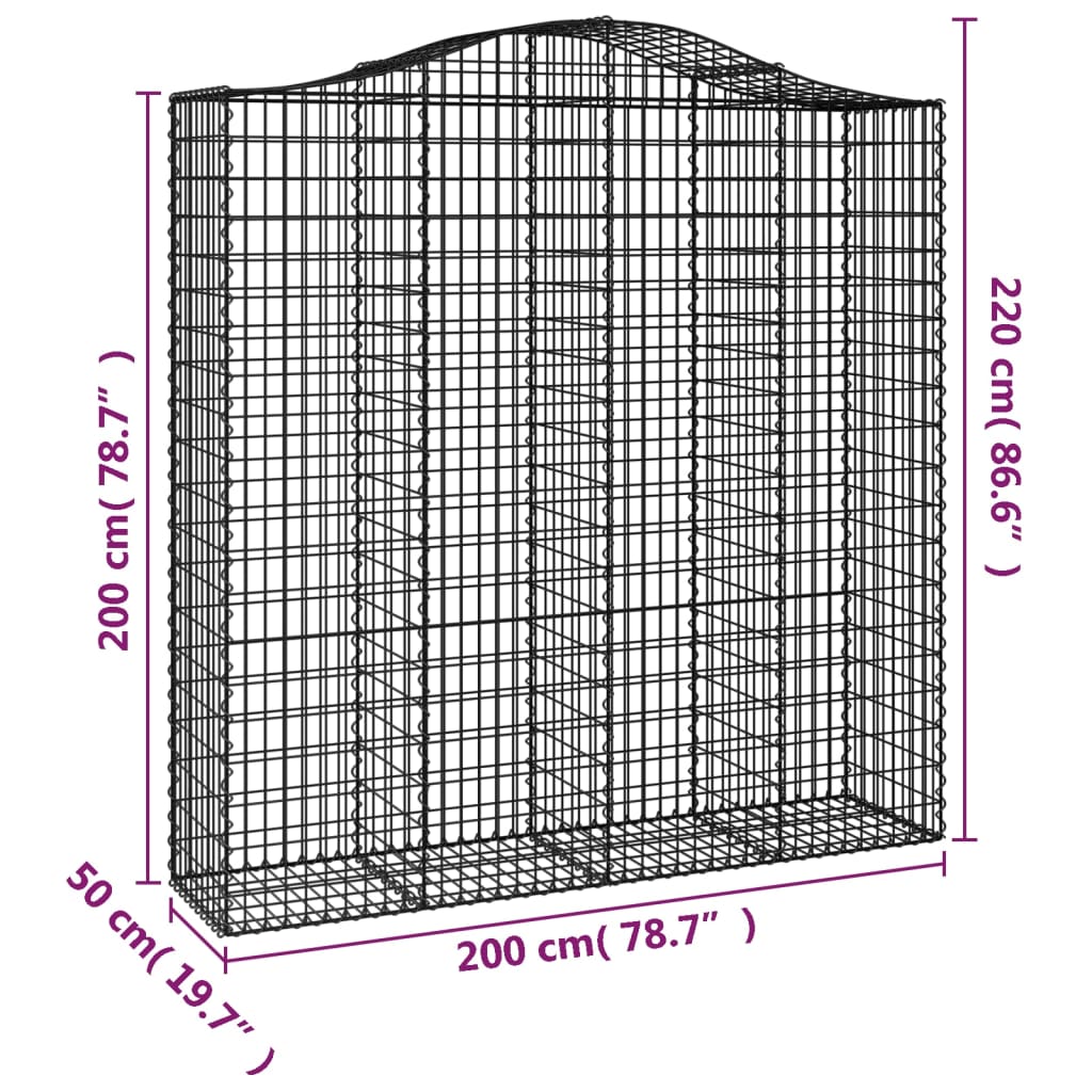 vidaXL Arched Gabion Baskets 4 pcs 200x50x200/220 cm Galvanised Iron