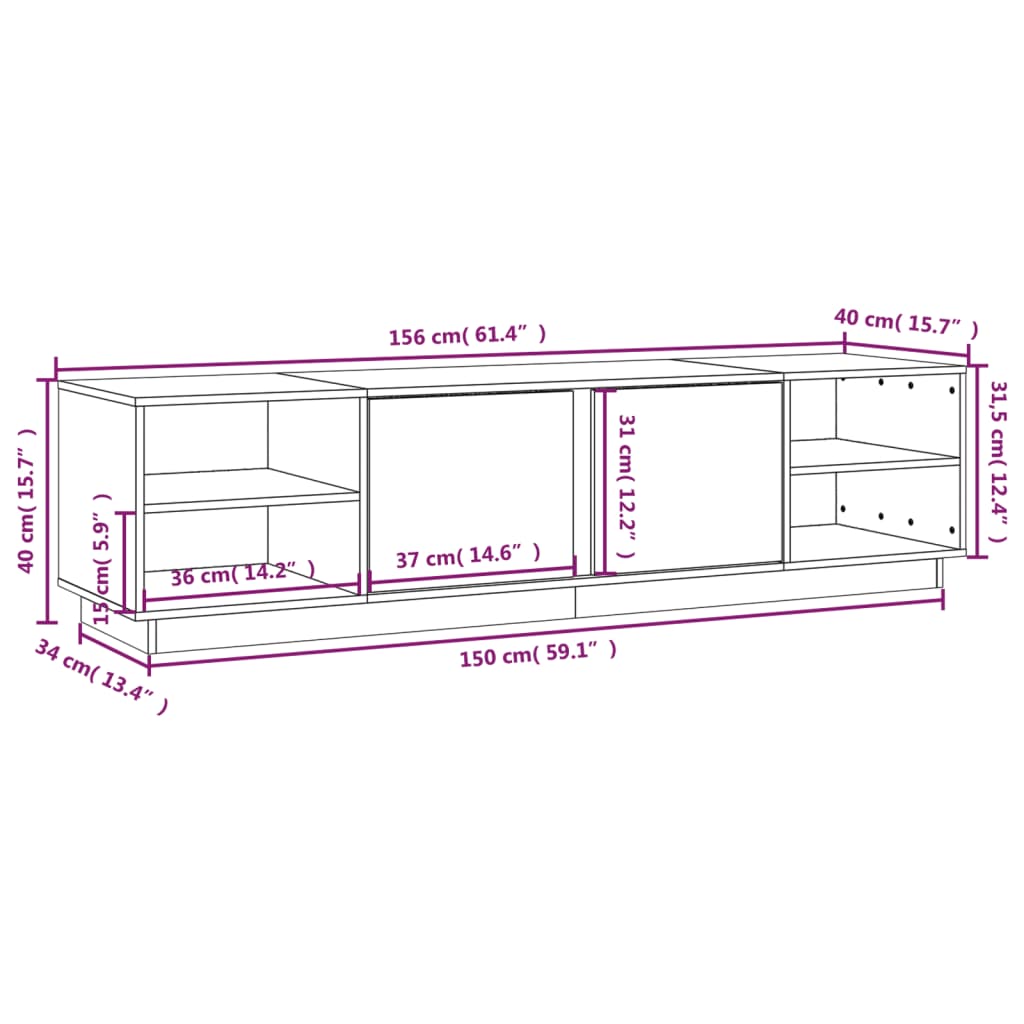 vidaXL TV Cabinet Grey 156x40x40 cm Solid Wood Pine