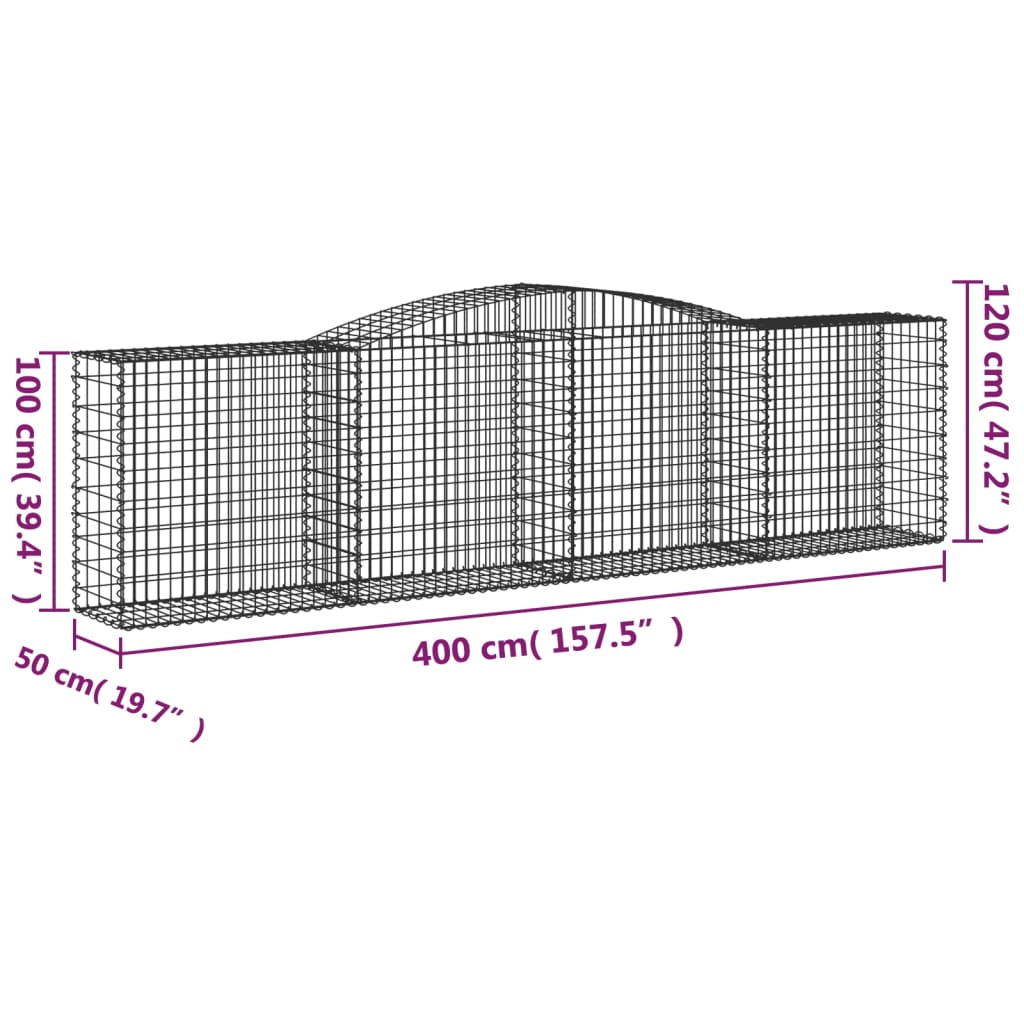 vidaXL Arched Gabion Baskets 3 pcs 400x50x100/120 cm Galvanised Iron