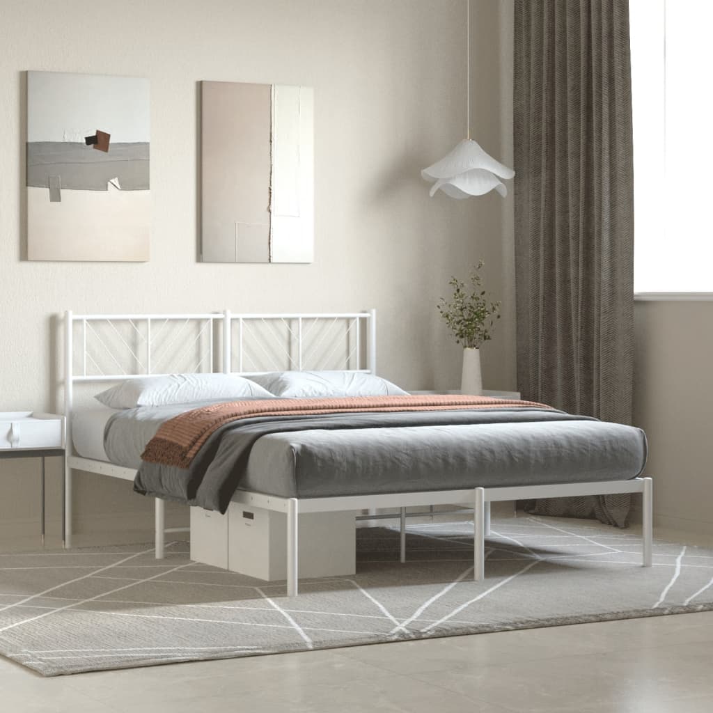 vidaXL Metal Bed Frame without Mattress with Headboard White 120x200 cm