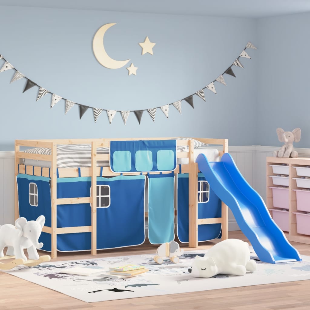 vidaXL Kids' Loft Bed with Curtains without Mattress Blue 90x190 cm Single