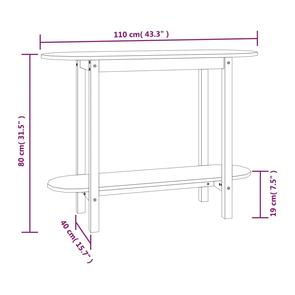 vidaXL Console Table Honey Brown 110x40x80 cm Solid Wood Pine