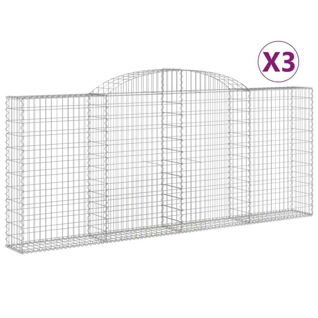 vidaXL Arched Gabion Baskets 3 pcs 300x30x120/140 cm Galvanised Iron