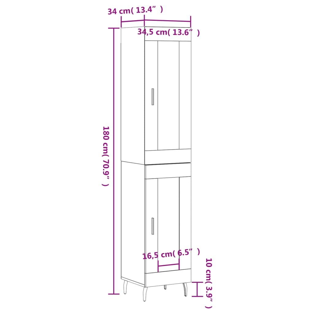 vidaXL Highboard Brown Oak 34.5x34x180 cm Engineered Wood