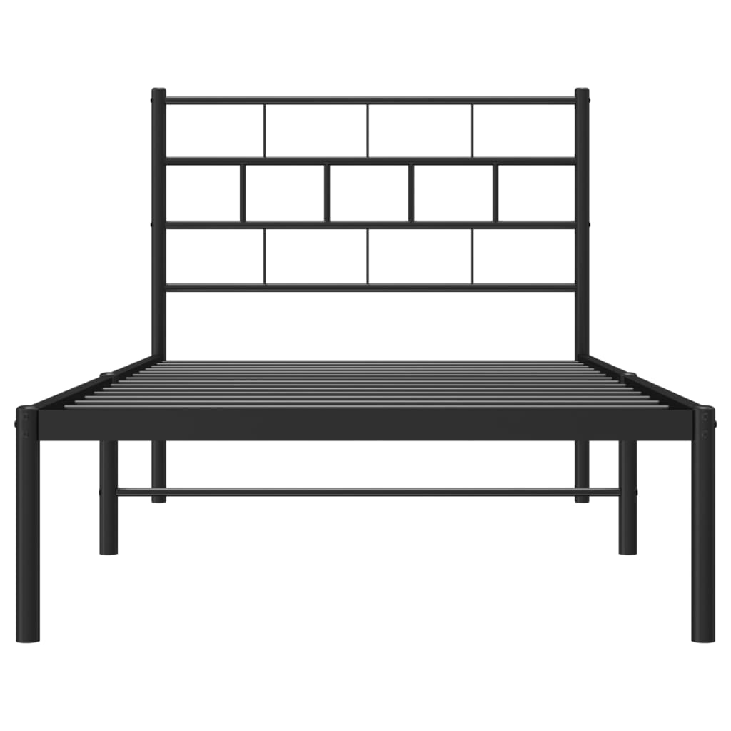 vidaXL Metal Bed Frame without Mattress with Headboard Black 90x200 cm