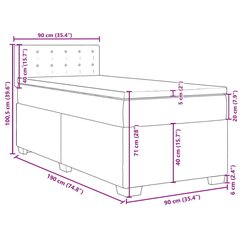 vidaXL Box Spring Bed with Mattress Black 90x190 cm Faux Leather