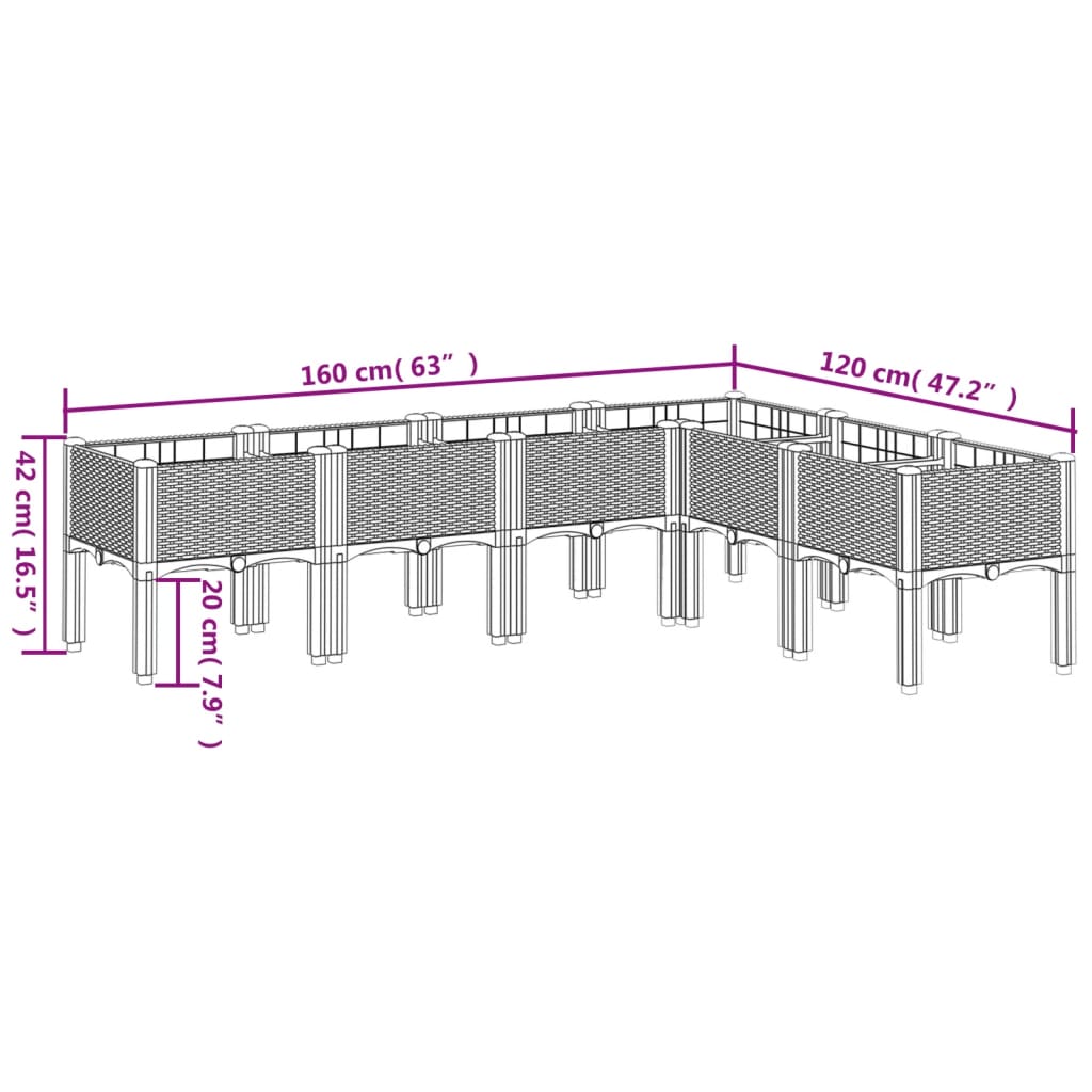 vidaXL Garden Planter with Legs White 160x120x42 cm PP